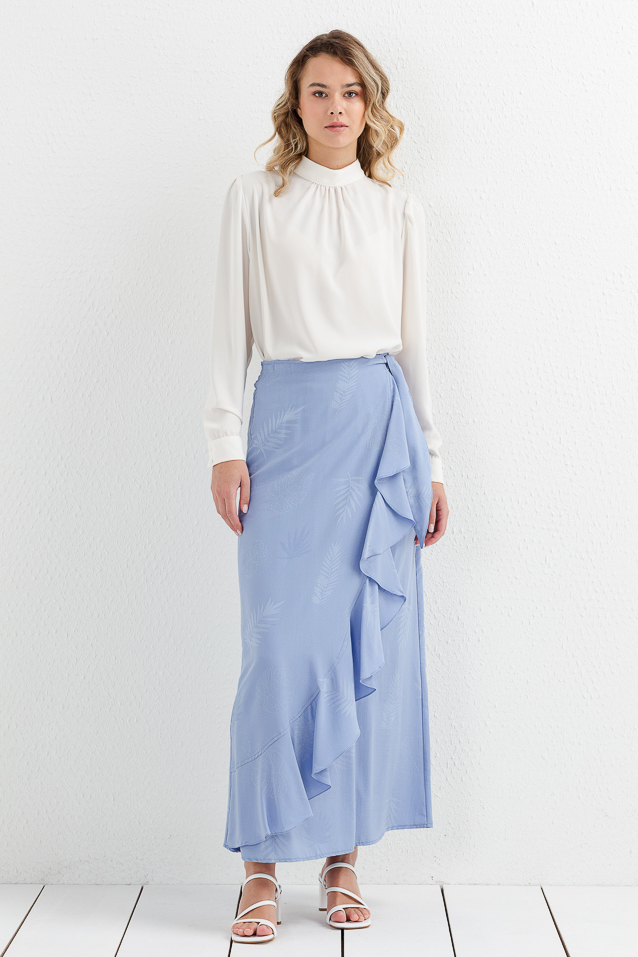 NİHAN Skirt Nihan Fırfırlı Etek  Açık Mavi_modest