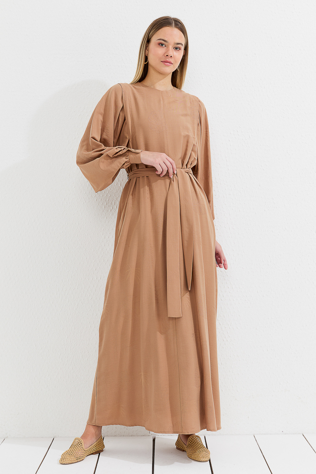 NİHAN Dress Nihan Kuşaklı Elbise  Camel_modest