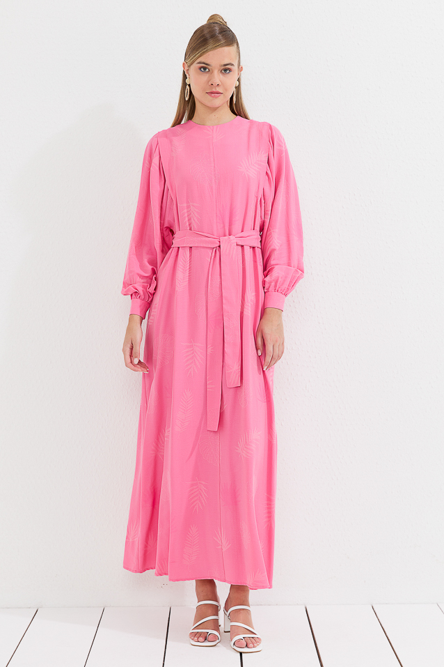 NİHAN Dress Nihan Kuşaklı Elbise  Pembe_modest