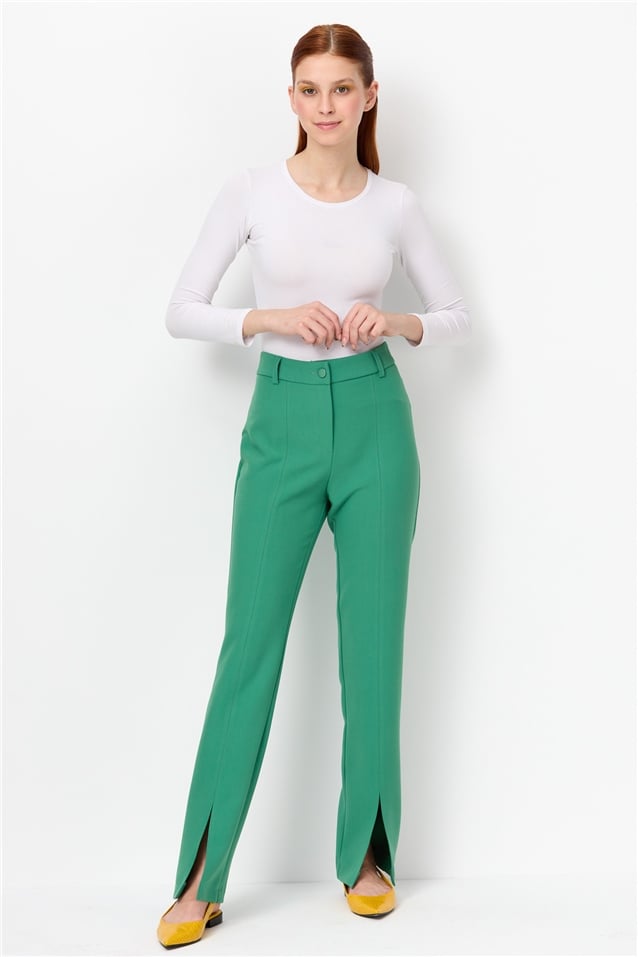 NİHAN Pants Nihan Önden Yırtmaçlı Pantolon  Benetton Yeşili_modest