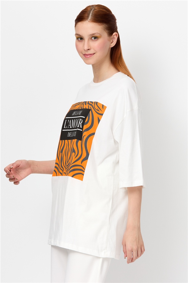 NİHAN T-Shirt Nihan Baskılı Tshirt  Oranj_modest