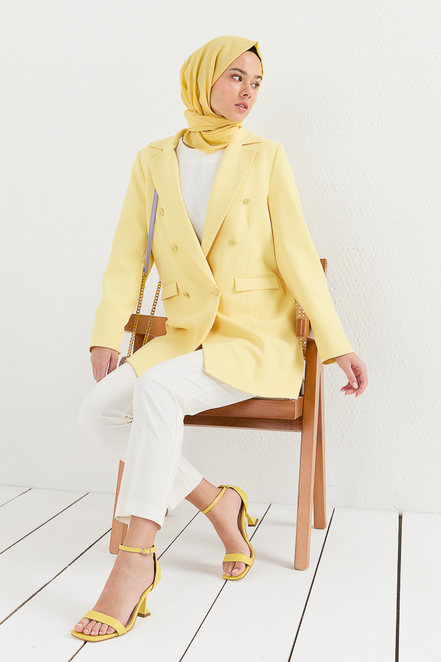 NİHAN Jacket Nihan Blazer Ceket  Sarı_modest