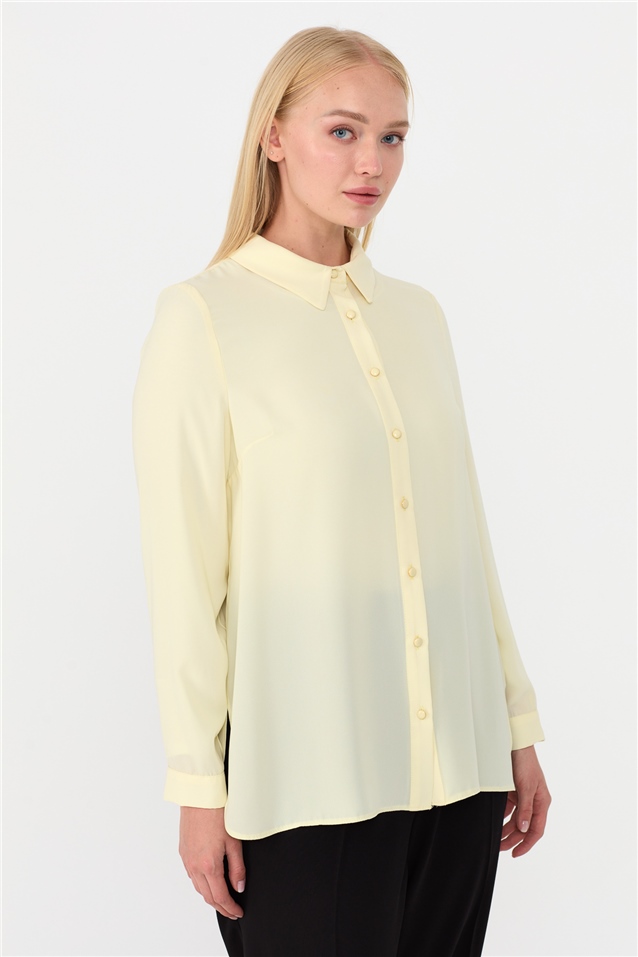 NİHAN Shirts Nihan Büyük Beden Gömlek  Sarı_modest