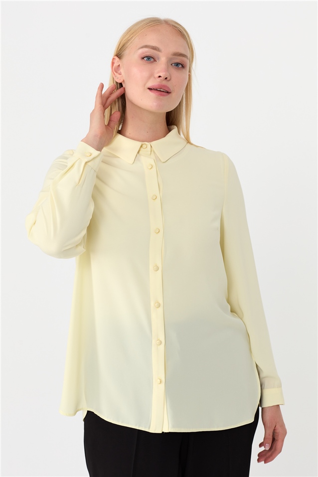 NİHAN Shirts Nihan Büyük Beden Gömlek  Sarı_modest