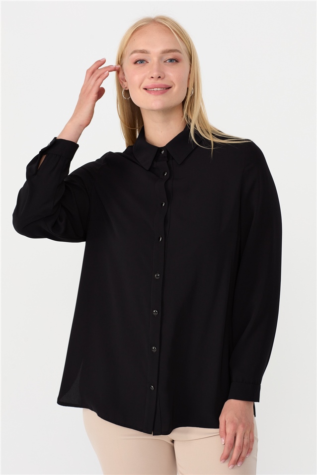 NİHAN Shirts Nihan Büyük Beden Gömlek  Siyah_modest