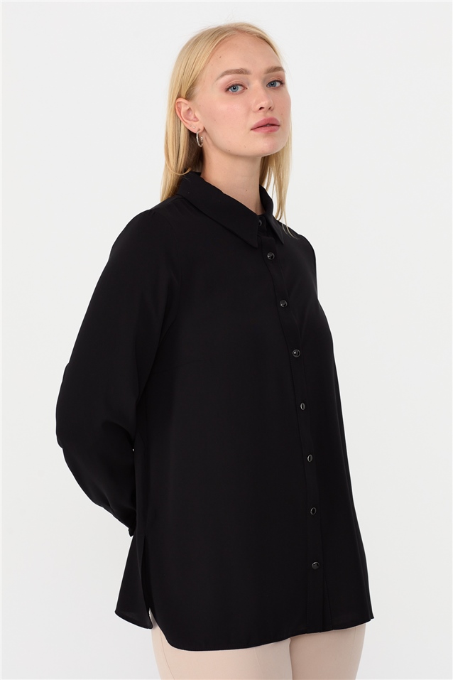 NİHAN Shirts Nihan Büyük Beden Gömlek  Siyah_modest