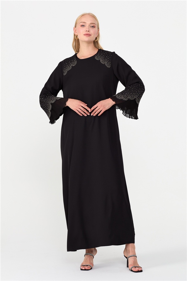 NİHAN Elbise Nihan Büyük Beden Taş Detaylı Elbise  Siyah_modest