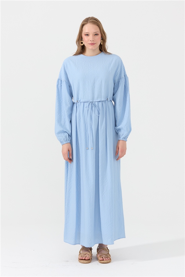 NİHAN Dress Nihan Büzgülü Kollu Elbise  Açık Mavi_modest