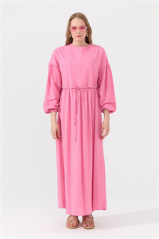 NİHAN Dress Nihan Büzgülü Kollu Elbise  Pembe_modest