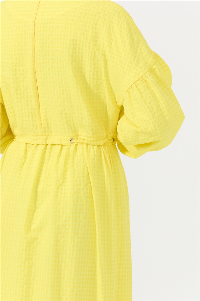 NİHAN Elbise Nihan Büzgülü Kollu Elbise  Sarı_modest
