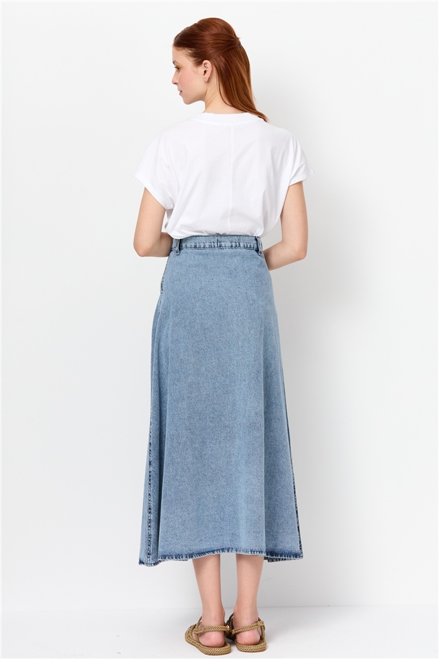 NİHAN Skirt Nihan Düğme Detaylı  Kot Etek  Açık Mavi_modest