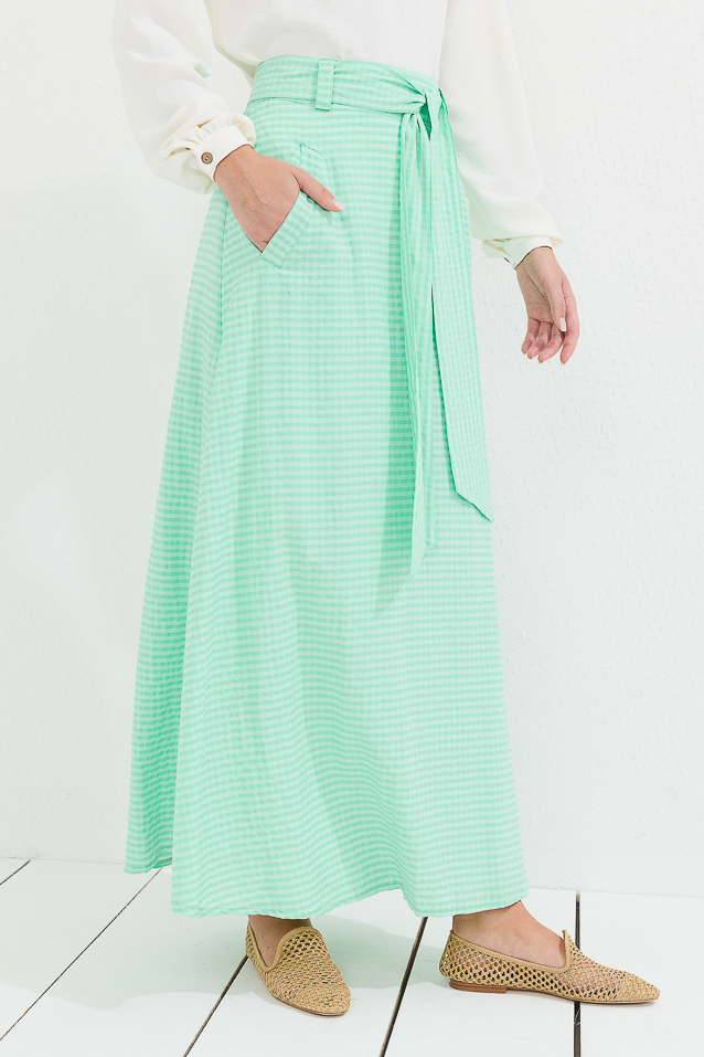 NİHAN Skirt Nihan Etek Altı Detaylı Poplin Etek  Yeşil_modest