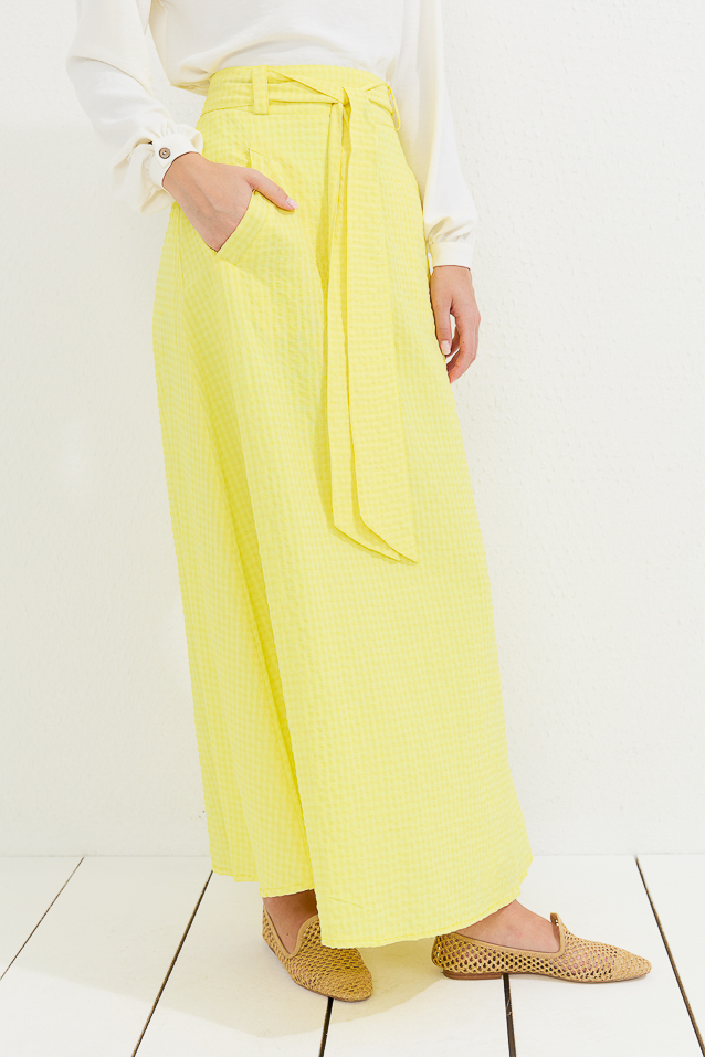 NİHAN Skirt Nihan Etek Altı Detaylı Poplin Etek  Sarı_modest