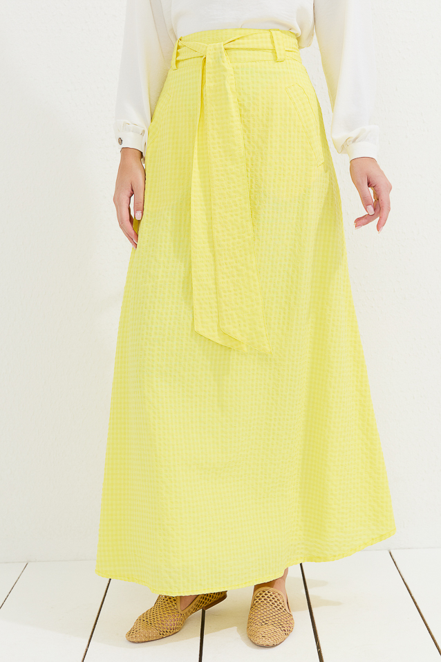 NİHAN Skirt Nihan Etek Altı Detaylı Poplin Etek  Sarı_modest