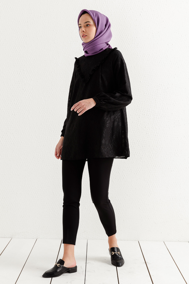 NİHAN Tunic Nihan Fırfır Detaylı Tunik  Siyah_modest