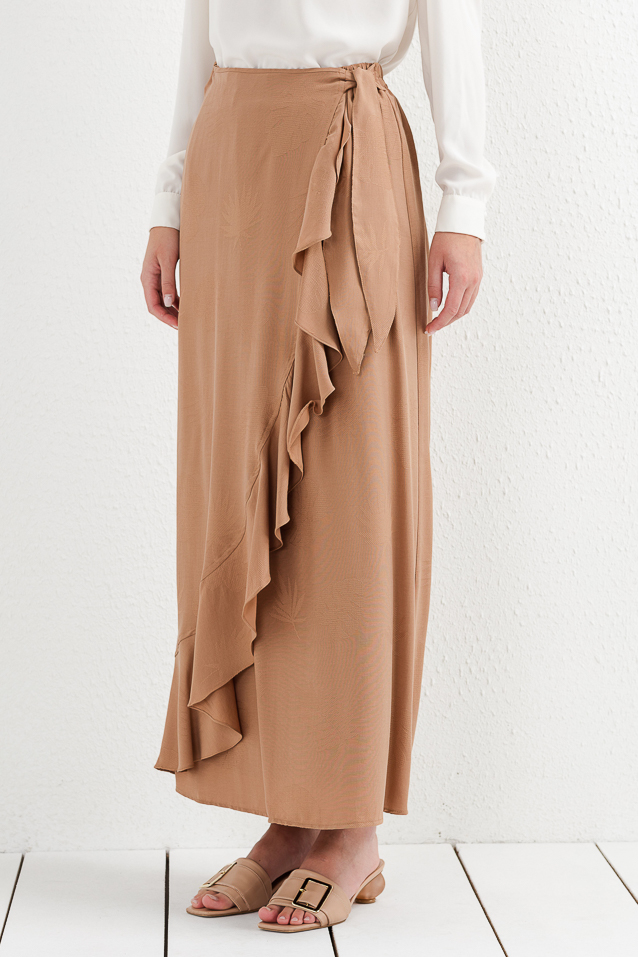 NİHAN Skirt Nihan Fırfırlı Etek  Camel_modest