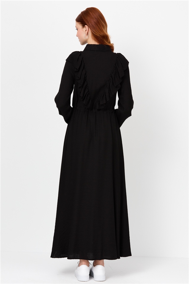 NİHAN Dress Nihan Fırfırlı Gömlek Yaka Elbise  Siyah_modest