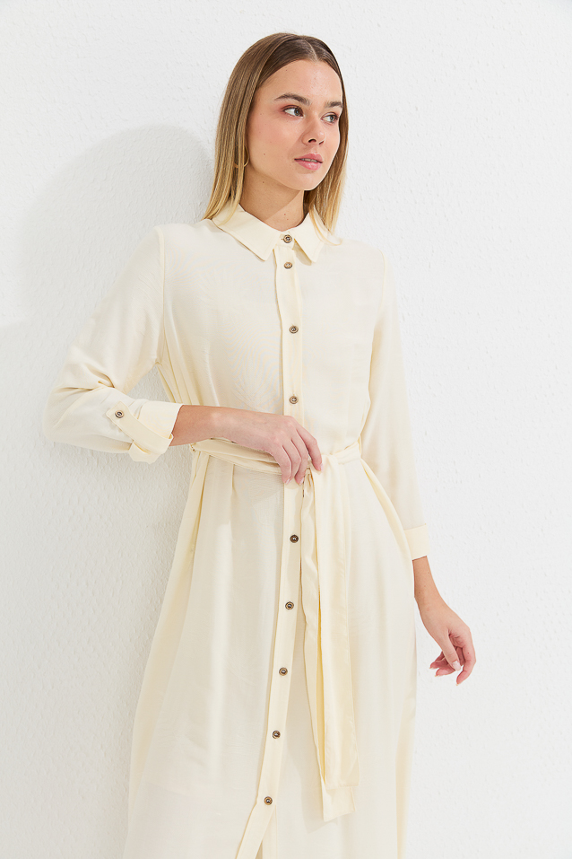NİHAN Dress Nihan Gömlek Yaka Elbise  Bej_modest