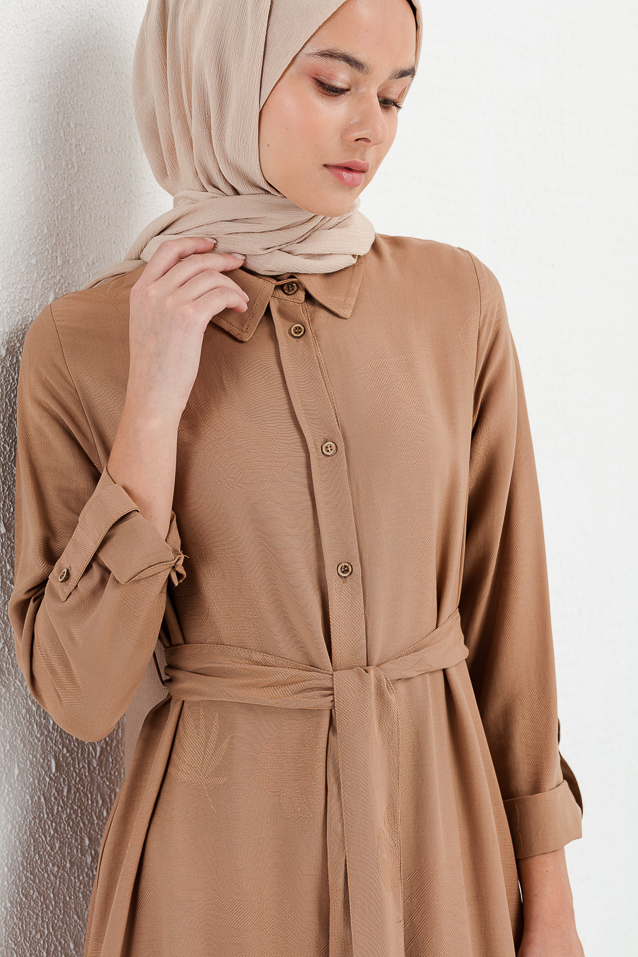 NİHAN Elbise Nihan Gömlek Yaka Elbise  Camel_modest