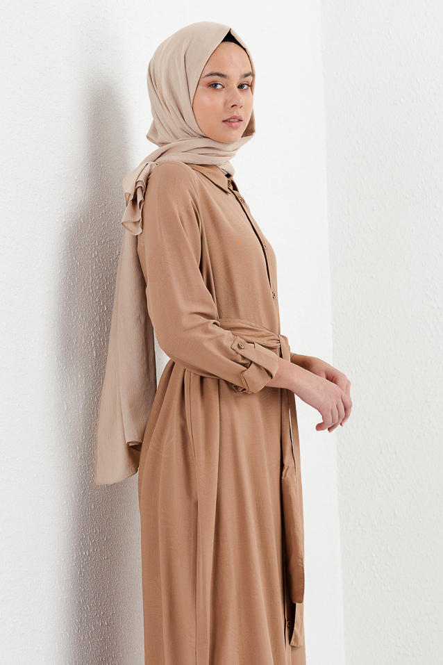 NİHAN Dress Nihan Gömlek Yaka Elbise  Camel_modest