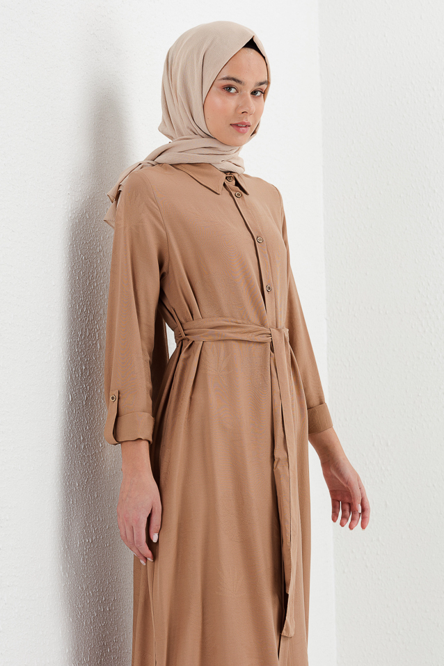 NİHAN Elbise Nihan Gömlek Yaka Elbise  Camel_modest