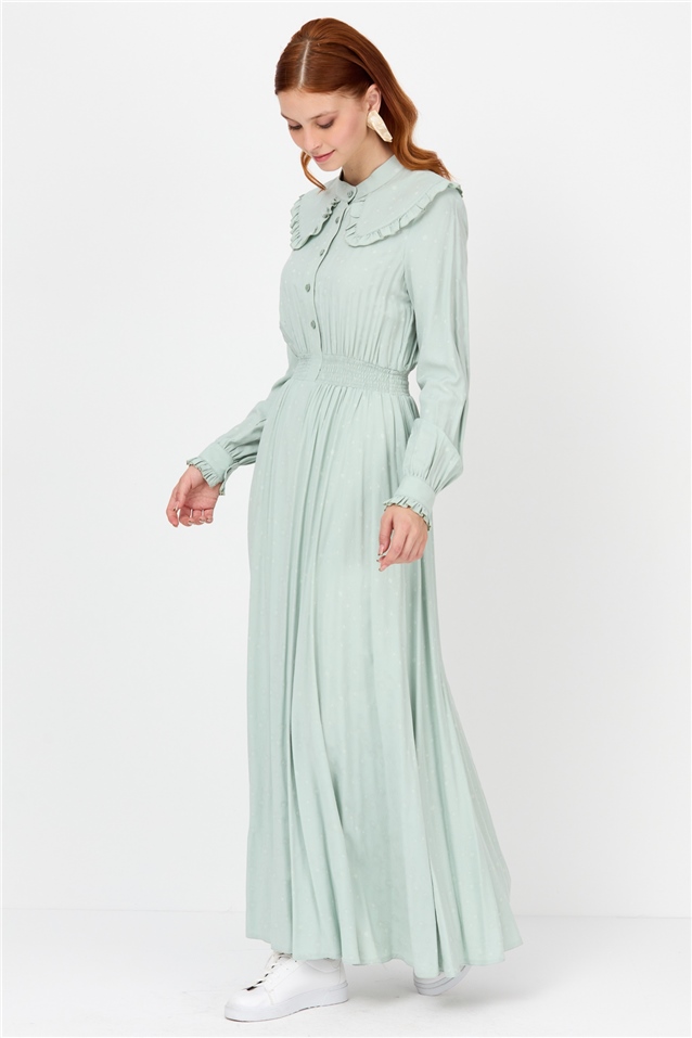 NİHAN Dress Nihan Hakim Yaka Beli Lastikli Elbise  Mint_modest
