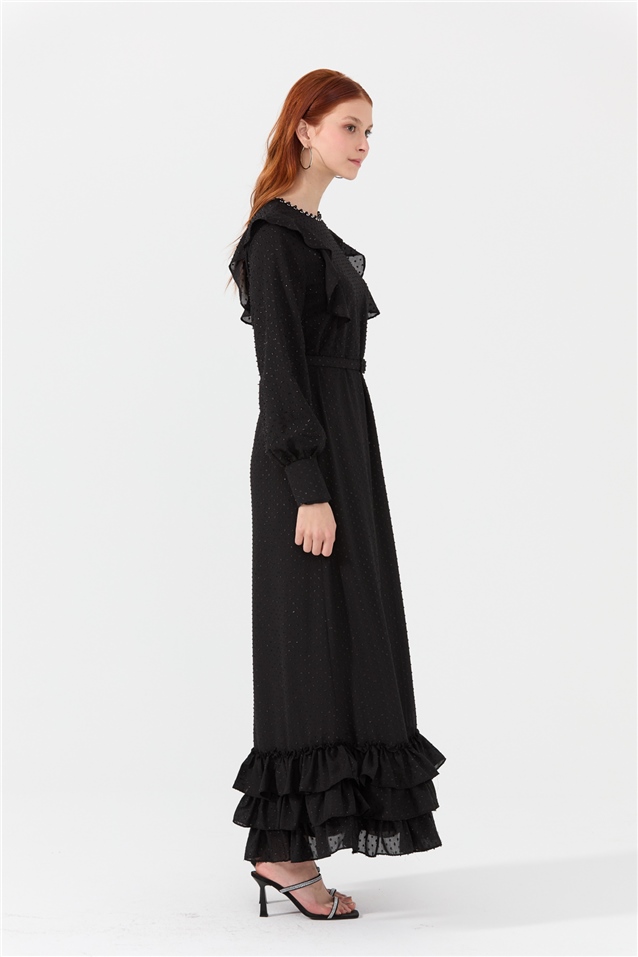 NİHAN Elbise Nihan İncili Kemerli Elbise  Siyah_modest