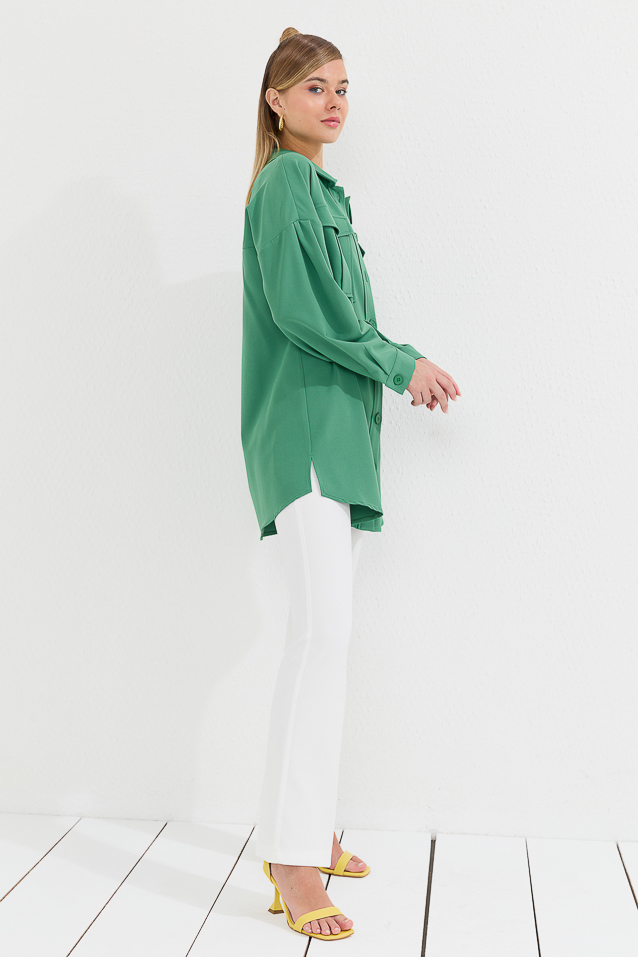 NİHAN Ceket Nihan İri Cepli Broşlu Ceket  Benetton Yeşili_modest