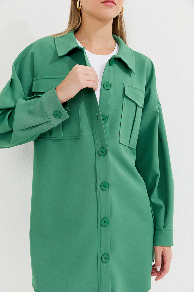 NİHAN Ceket Nihan İri Cepli Broşlu Ceket  Benetton Yeşili_modest