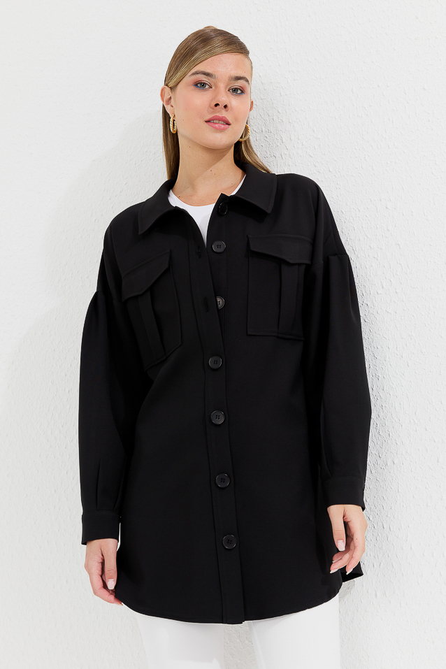 NİHAN Jacket Nihan İri Cepli Broşlu Ceket  Siyah_modest