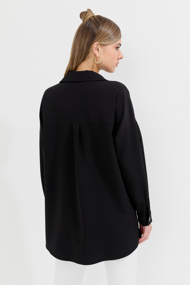 NİHAN Ceket Nihan İri Cepli Broşlu Ceket  Siyah_modest