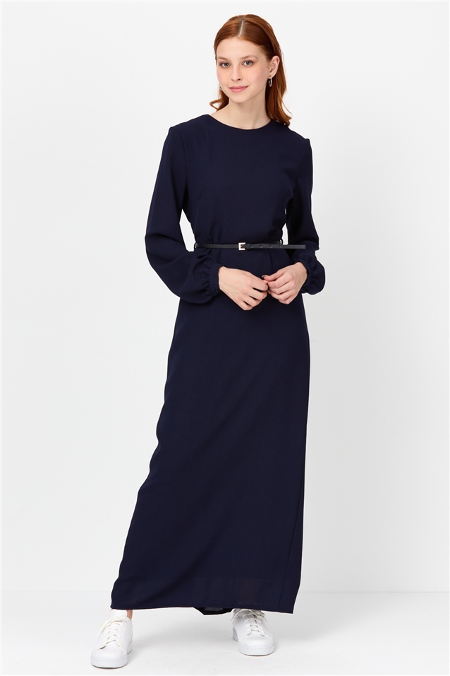 NİHAN Dress Nihan Kemerli Elbise  Lacivert_modest