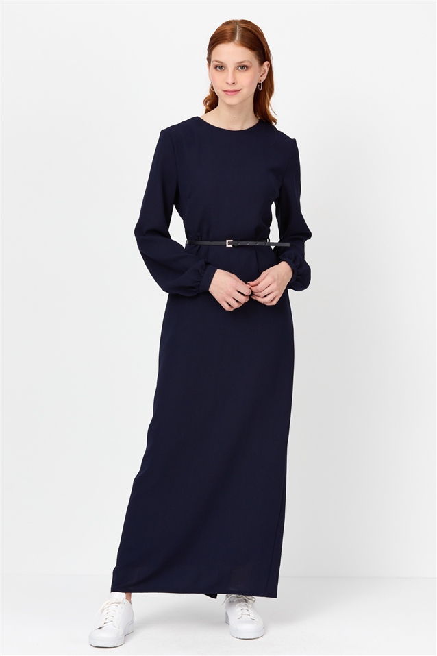 NİHAN Dress Nihan Kemerli Elbise  Lacivert_modest