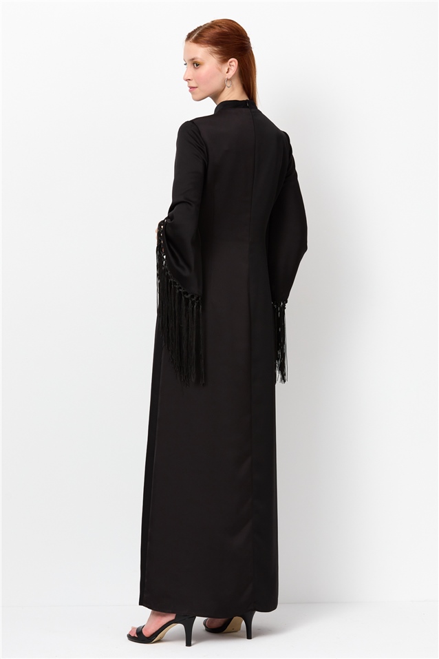 NİHAN Dress Nihan Kolları Makrome Kuplu Şık Elbise  Siyah_modest