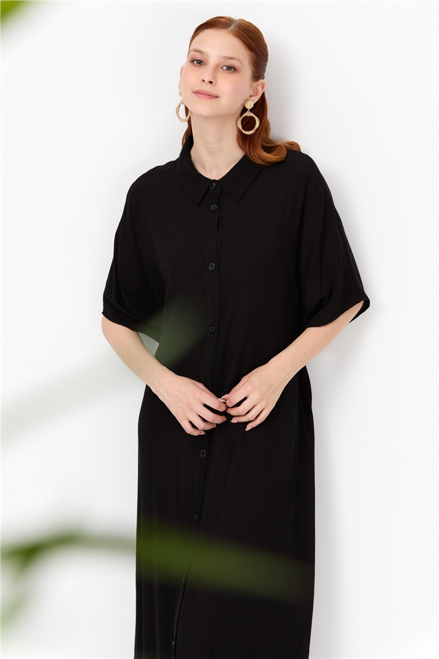 NİHAN Giy-Çık Nihan Kuşak Detaylı Salaş Giy Çık  Siyah_modest