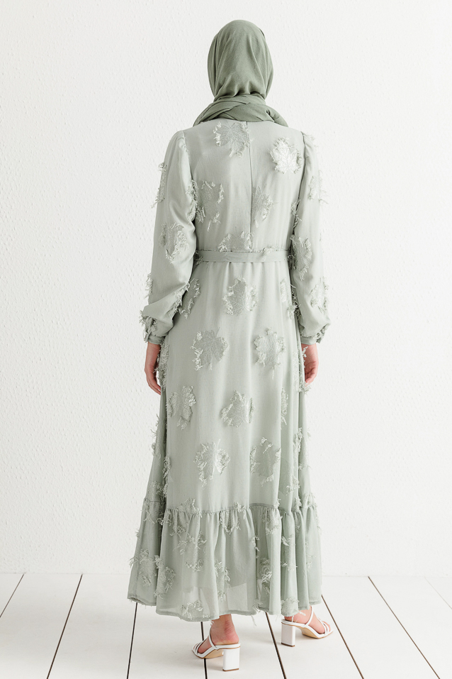 NİHAN Dress Nihan Kuşaklı  Dik Yaka Jakar Detaylı Elbise  Mint_modest