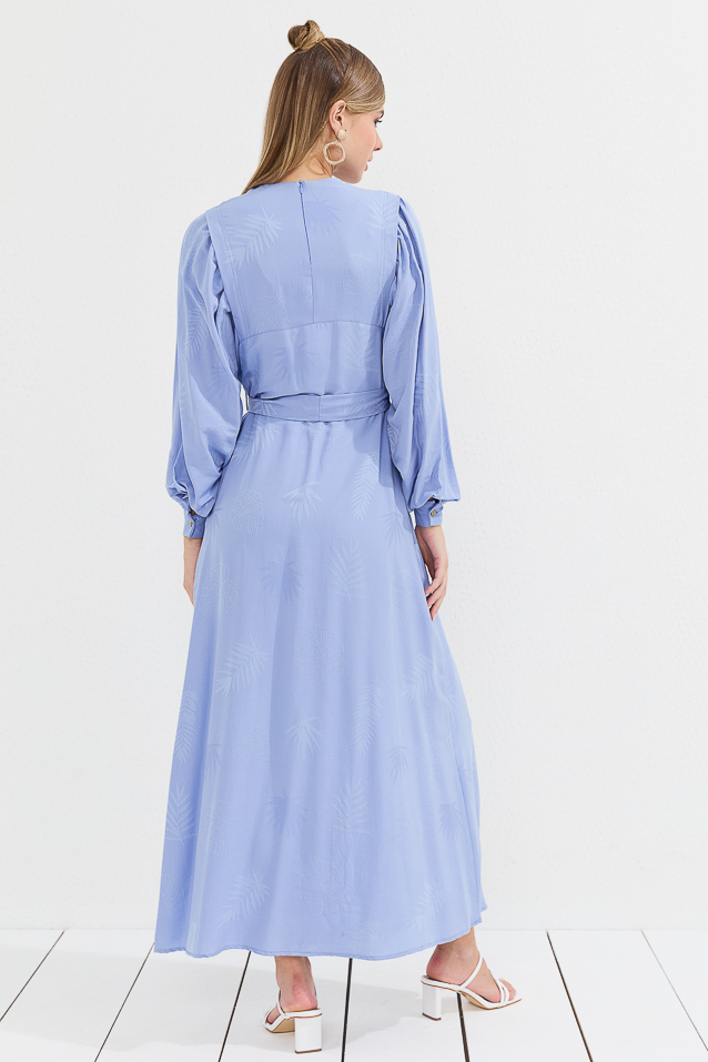 NİHAN Elbise Nihan Kuşaklı Elbise  Açık Mavi_modest