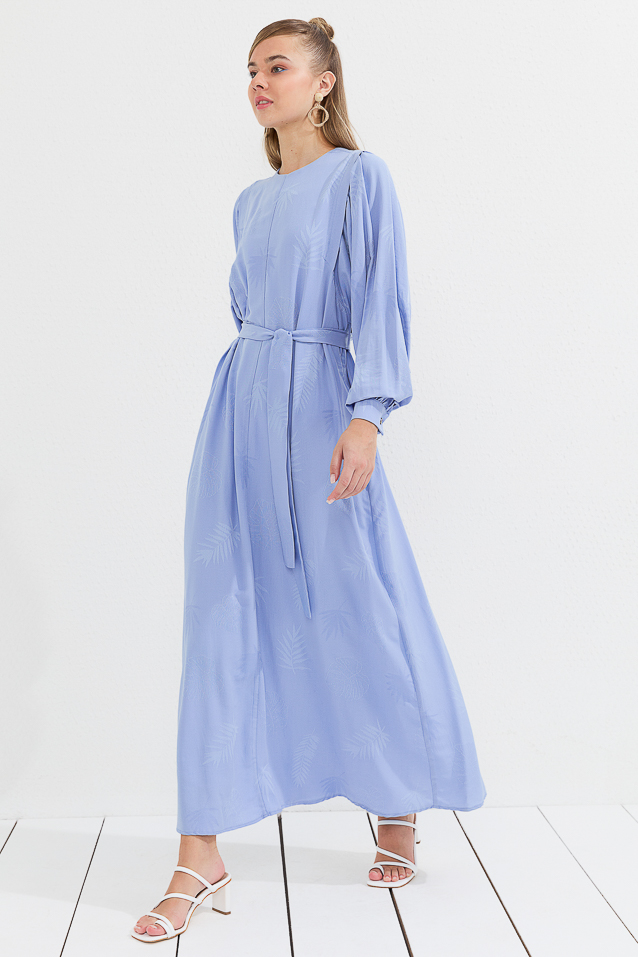 NİHAN Elbise Nihan Kuşaklı Elbise  Açık Mavi_modest