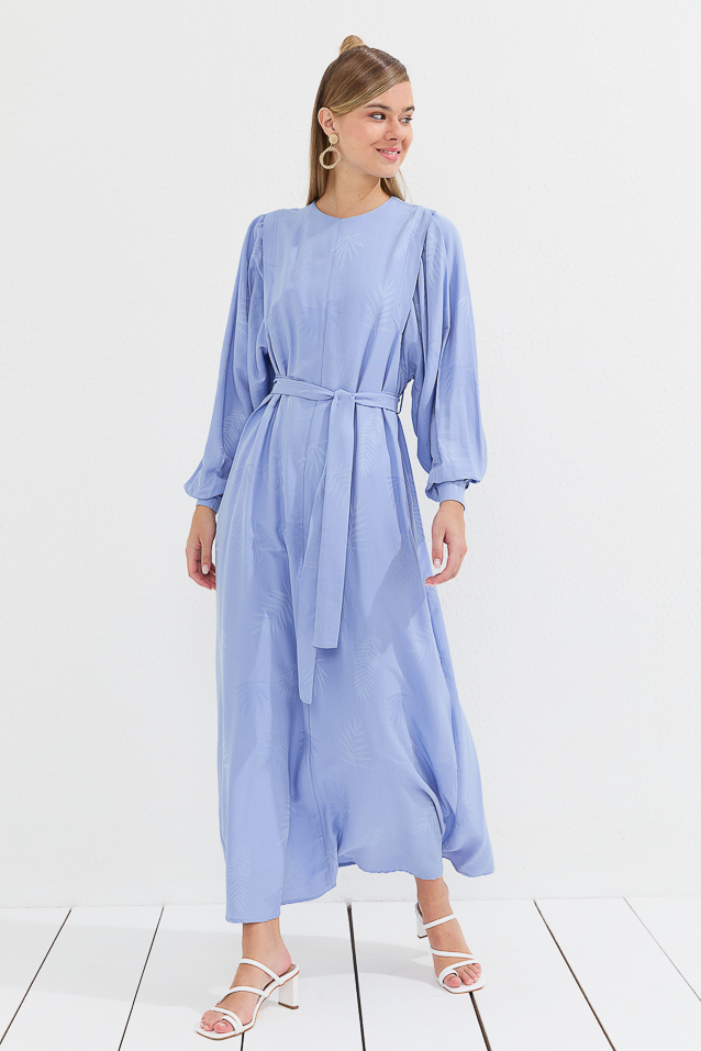 NİHAN Dress Nihan Kuşaklı Elbise  Açık Mavi_modest