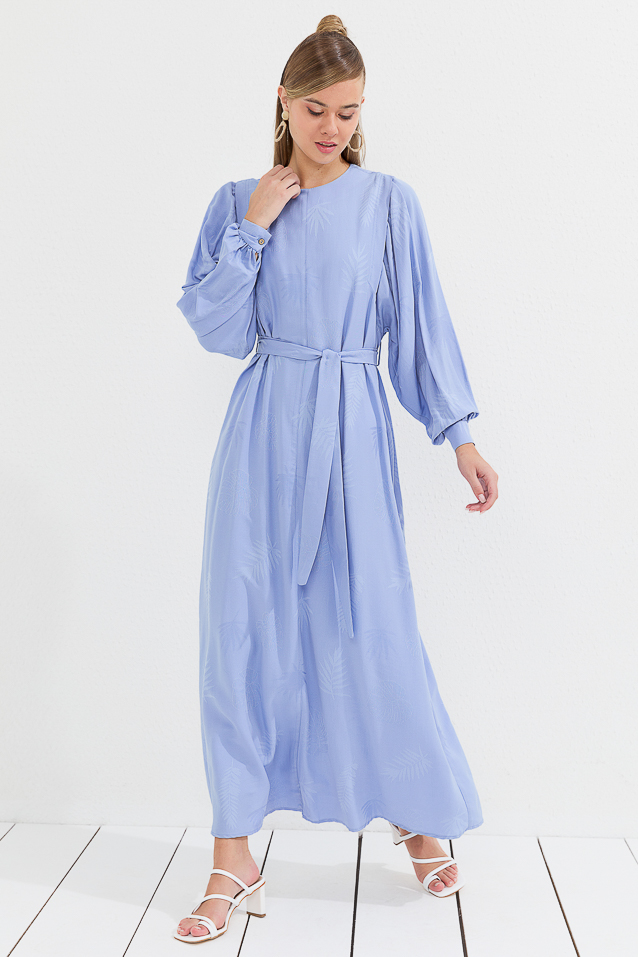 NİHAN Dress Nihan Kuşaklı Elbise  Açık Mavi_modest