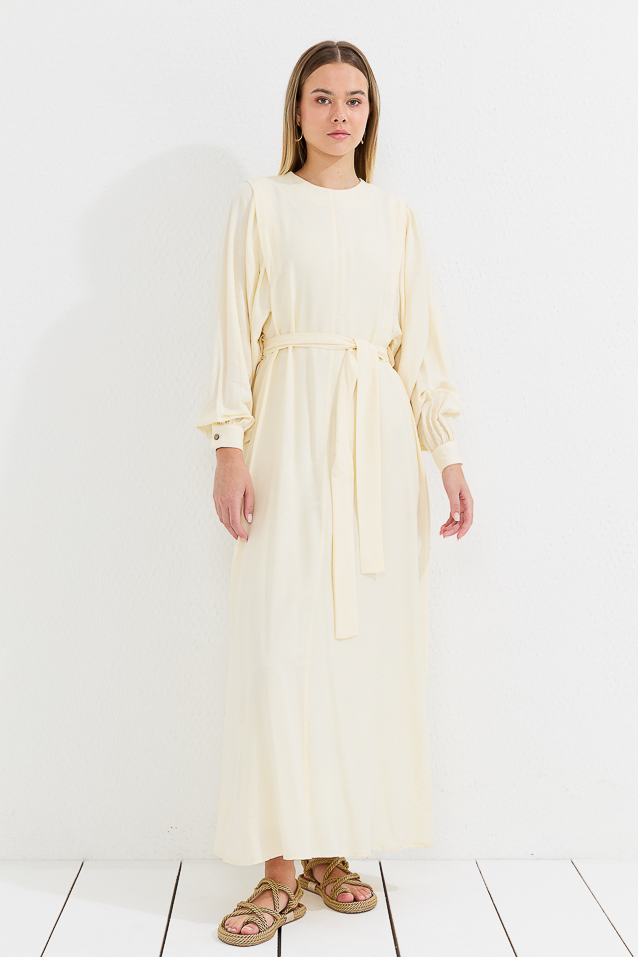 NİHAN Dress Nihan Kuşaklı Elbise  Bej_modest