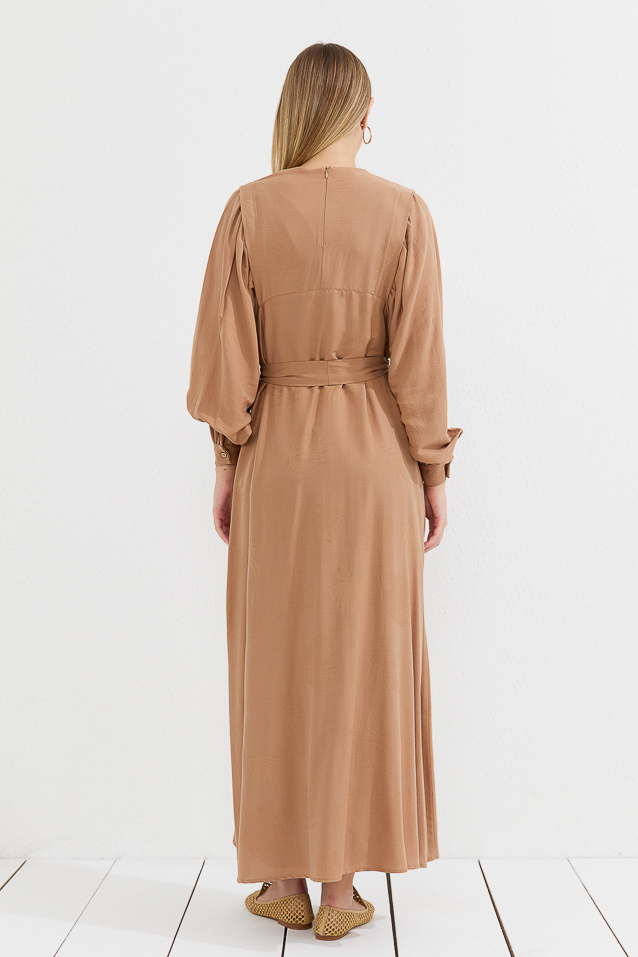 NİHAN Dress Nihan Kuşaklı Elbise  Camel_modest