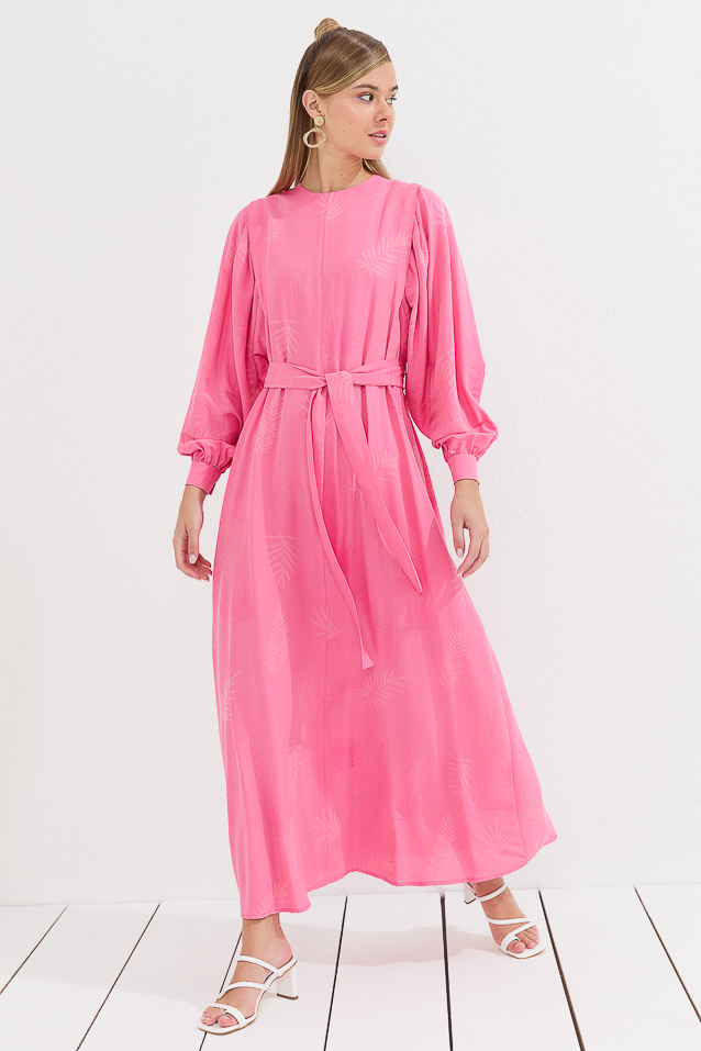 NİHAN Dress Nihan Kuşaklı Elbise  Pembe_modest