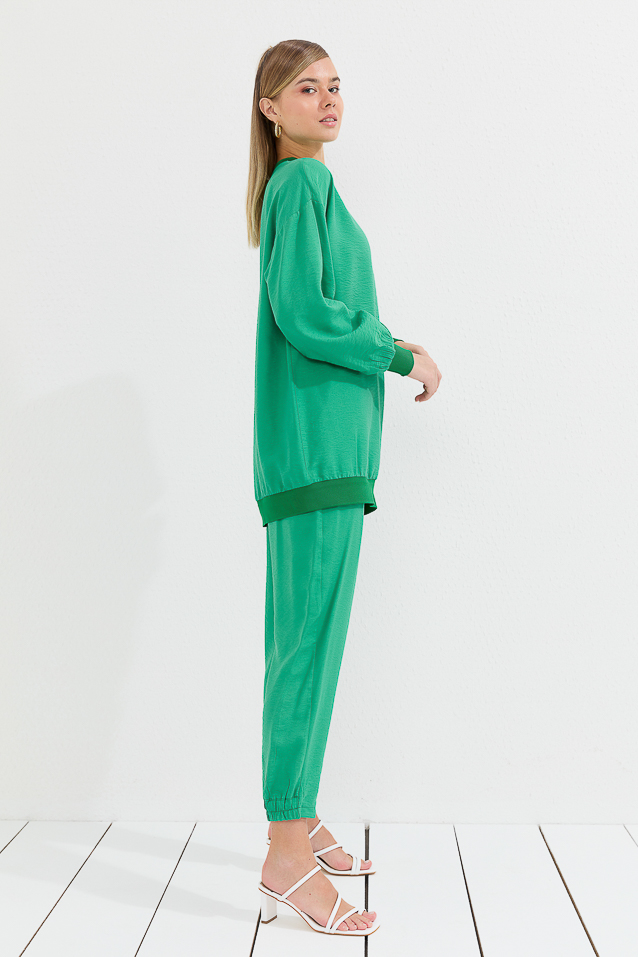 NİHAN Suits Nihan Naturel Pantolon Tunik Takım  Benetton Yeşili_modest