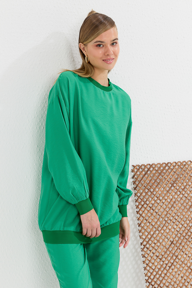 NİHAN Suits Nihan Naturel Pantolon Tunik Takım  Benetton Yeşili_modest