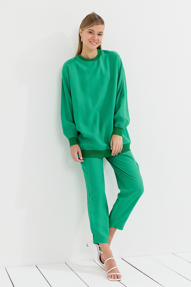 NİHAN Takım Nihan Naturel Pantolon Tunik Takım  Benetton Yeşili_modest