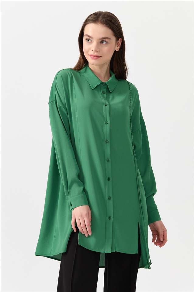 NİHAN Tunic Nihan Önü Yırtmaçlı Gömlek Tunik  Yeşil_modest