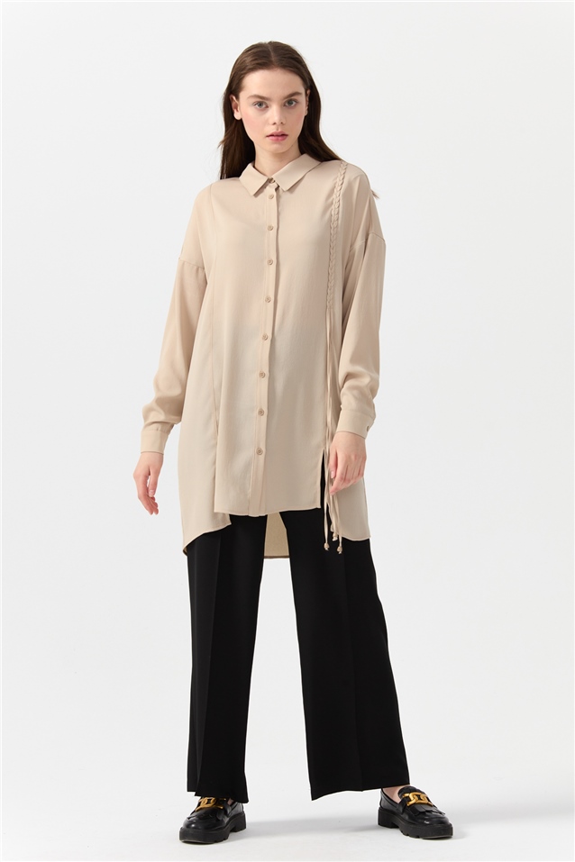 NİHAN Tunik Nihan Önü Yırtmaçlı Gömlek Tunik  Taş_modest