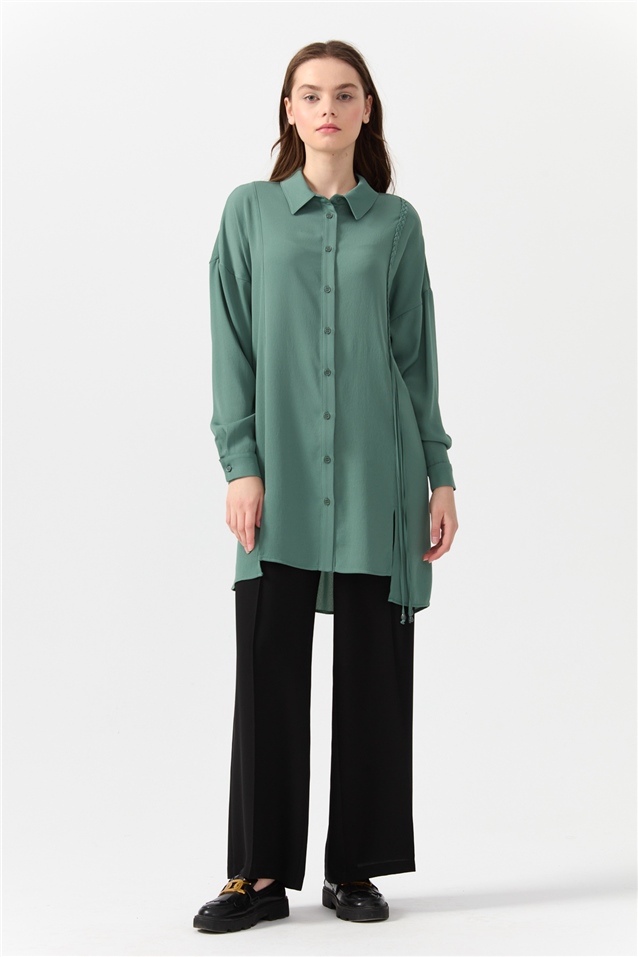 NİHAN Tunik Nihan Önü Yırtmaçlı Gömlek Tunik  Benetton Yeşili_modest