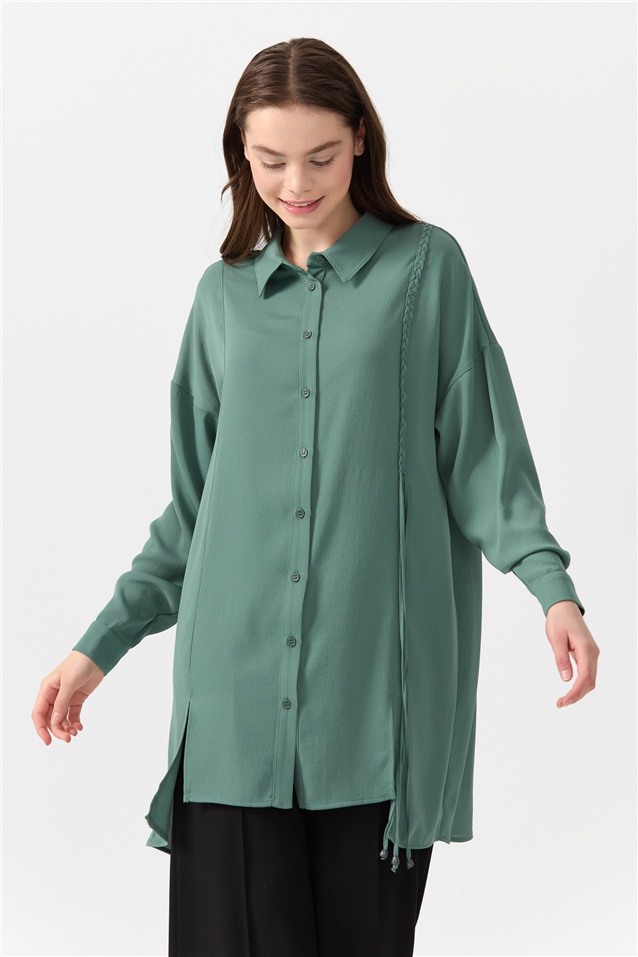 NİHAN Tunic Nihan Önü Yırtmaçlı Gömlek Tunik  Benetton Yeşili_modest